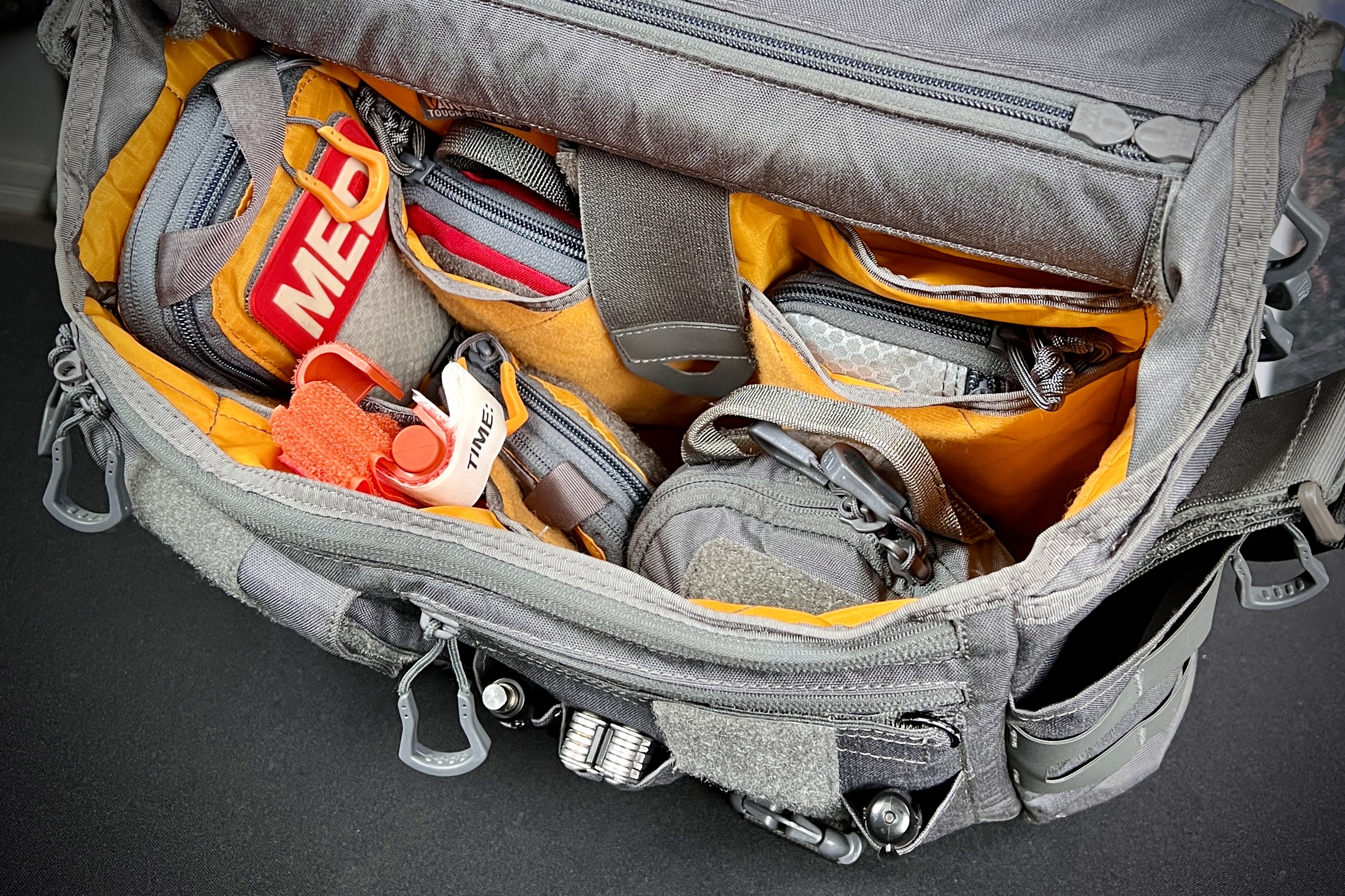 ENVOY-17 messenger with Sticky Cube XS, PPM-SLIM, FTIM 5x7 organizer pouches.